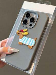 1 Ốp lưng điện thoại bằng da hình chó Dachshund hoạt hình dễ thương tương thích với iPhone 16 15 13 14 11 12 Pro Max Plus Ốp lưng trong suốt bằng silicon mềm thêu họa tiết đáng yêu - Xám - Xem 2