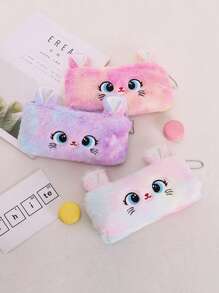 1 Cute Cat Plush Pencil Bag Girl Pencil Bag Kawaii Stationery Large Capacity Pencil Case Pencil Case Makeup Bag Storage Bag