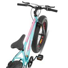 Hiland Roon 24/26 Pulgadas Fat Tire Bicicleta de Montaña para Adolescentes y Adultos, MTB con Shimano 7-Velocidades, Freno de Doble Disco, Bicicleta de Playa y Nieve (Verde, Azul, Blanco y Plata)