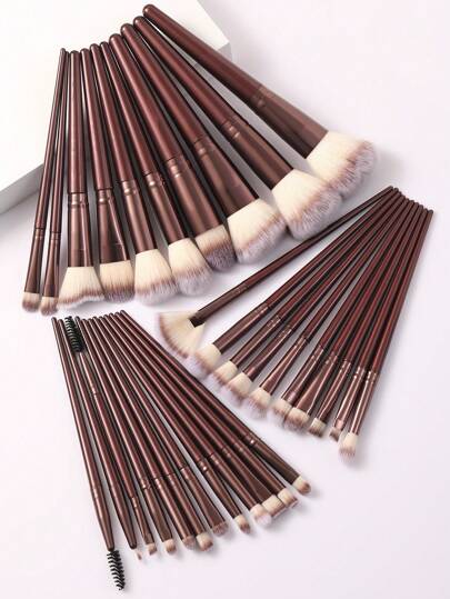 18-20-22-25-30 件套酒红色化妆刷套装，高品质合成毛眼影晕染刷套装，化妆工具
