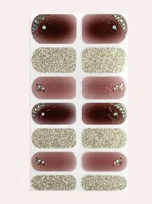 Brown 3D Crystal Tie Dye Nail Art Stickers, DIY Combination Nail Jewelry, Almond Nail Art - Multicolor - View 3