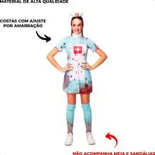 Trang phục y tá đẫm máu dành cho phụ nữ trưởng thành, kèm vương miện và tất - Trắng và xanh nhạt - Xem 4