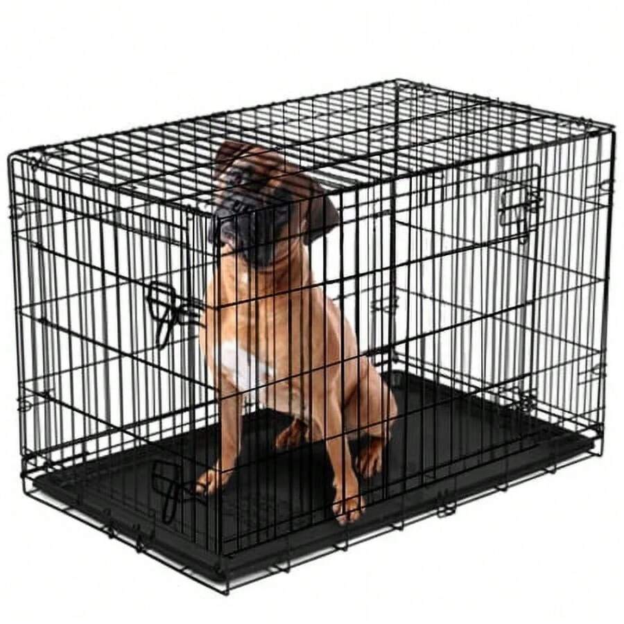Double Door Foldable Wire Dog Crate With Dividers, XXLarge, 48 Inch
