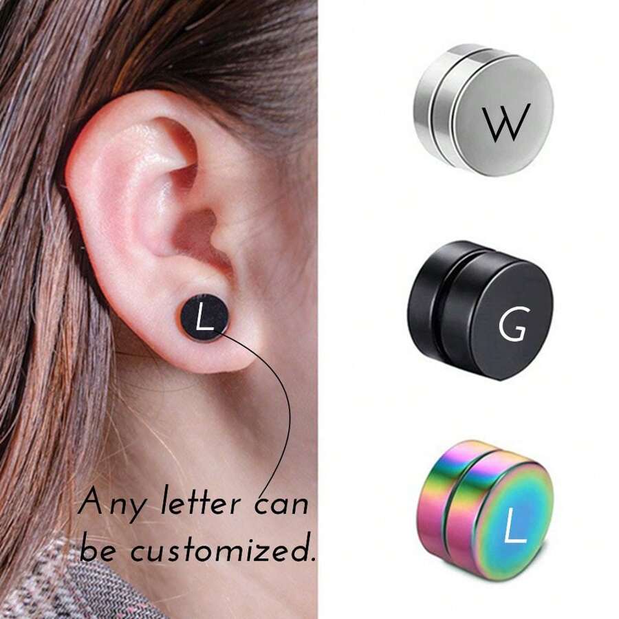 Stainless Steel Magnetic Clip-On Earrings, Minimalist Round Magnetic Ear Studs, Double Sided, Suitable For Men & Women, Sweet & Cute Style Healing Earring