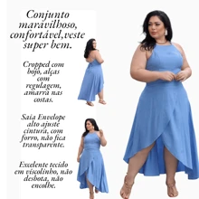 Women's Plus Size Midi Wrap Skirt Set, Cropped Halter Neck, Tie Back, Long Dress Style Set, Casual Social - Màu xanh lam - Xem 2