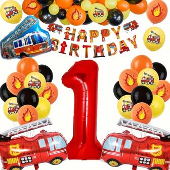 Firefighter & Fire Truck Themed Number 1-9 Balloon Set, Suitable For Birthday Party Decoration