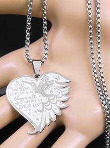 Our Loved Ones Never Depart, Hummingbird Wing Heart Pendant Necklace, Unisex Stainless Steel Animal Star Chain - Necklace - View 3