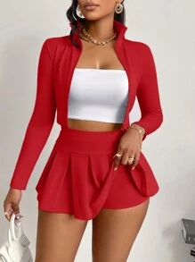 AIJ Bộ đồ hai mảnh gợi cảm Amarilo dành cho nữ, gồm áo ôm sát và quần ống rộng cùng màu, phù hợp cho thể thao, mặc hàng ngày, chơi tennis và nhiều hoạt động khác, thích hợp cho mùa thu/đông xuân. - Đỏ - Xem 3