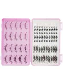 120PCS假睫毛C卷+10对透明茎一体式全睫毛，四种睫毛混合包，大容量睫毛书，自然蓬松，浓密，柔软，轻盈的假睫毛，易于佩戴，可重复使用，可长期使用，一盒满足多种需求，可自由搭配各种场合 - 黑色 - 查看 5