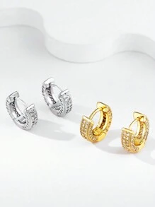 1 对精致 925 标准纯银水钻耳环简约时尚高级感水钻套装女士精美珠宝礼物 - 滿鑽方圓 - 查看 3