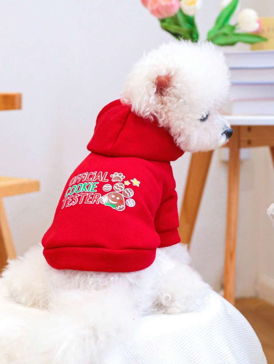 PETCIRCLE 1 件宠物服装，狗/猫服装，圣诞饼干设计红色连帽衫，适合小型犬/幼犬 - 紅色 - 查看 1