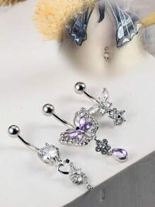 1 件 10 毫米不锈钢肚脐环套装，防过敏肚脐环，吊坠肚脐环，银色金色肚脐环 - 彩色 - 查看 4