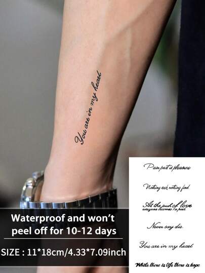 1Pc English Temporary Tattoos Waterproof Sweatproof Last For 1-2 Weeks Realistic Herbal Juice Non-Reflective Anti-Friction Faux Black Fake Tattoos For Men And Woman Tattoo Stickers For Arm, Chest, Waist, Back, Abdomen, Leg, Neck, Finger, Ear Modernist Body Art