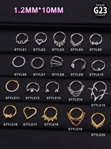 1pc Y2k Titanium Antlers Heart Nose Ring Hypoallergenic Segment Seamless Septum Jewelry Crown Bow Chain Nose Ring Hoop Triple Triangle Daith Helix Earrings Teardrop Septum Clicker Ring 10mm Nose Ring Hoop Horseshoe Septum Jewelry Hinged Clicker Ring Rook Earrings For Septum, Helix, Rook, Tragus, Daith, Cartilage Earring For Women Girls Christmas Gift Christmas Piercing Body Jewelry For Party Dates Daily Wear