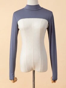 1 Stück Damen einfarbiger elastischer Spandex Rollkragen Raglanarm Bolero Schalkragen Fake Jacke Top, Langarm, vielseitige Farben, Herbst/Winter