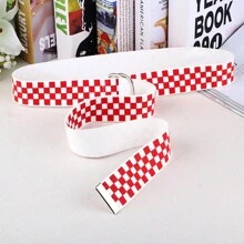 1pc New Nylon Canvas Belt, Fashion Versatile Waist Strap With Double Ring Buckle, Plaid Print Jeans Belt - A - View 6