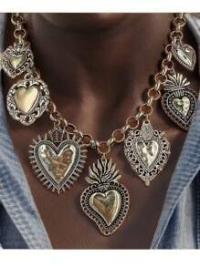 1 件装哥特式粗链饰物火焰心形项链邪眼吊坠防银红黑万圣节珠宝礼物情人节 - 愛心 - 查看 3