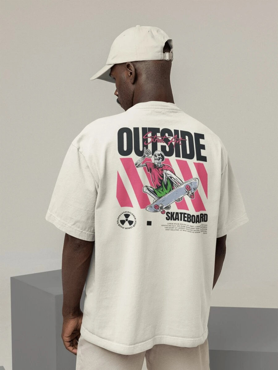 Oversized Turtleneck T-Shirt Streetwear Men's And Women's 100% Cotton Urban Style For Training And Everyday Black And  Printed - OUTSIDE - Kem - Xem 1