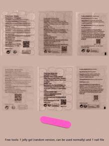 24片装短方形美甲贴纸套装，法式竹节图案蓝色假指甲，精致DIY美甲装饰用品 - 彩色 - 查看 6