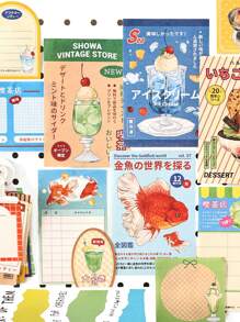 60pcs Japanese Style Text Graphic Kit, Showa Memorial Series, Scrapbooking & Journaling DIY Decorative Material Pack Back To School