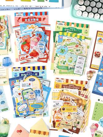 60pcs Japanese Style Text Graphic Kit, Showa Memorial Series, Scrapbooking & Journaling DIY Decorative Material Pack Back To School