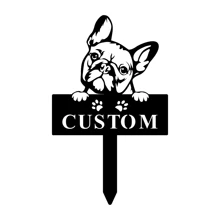 1 tấm biển thủ công hình chú chó Bulldog Pháp có thể tùy chỉnh "Chào mừng", tấm đánh dấu chú chó con dễ thương cắt đen, cọc cắm vườn, biển báo vườn bằng kim loại nhãn luống rau/trái cây, đồ trang trí chậu hoa cho sân, trang trí nhà cửa - phong cách 1 - Xem 11