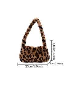 1pc Autumn/Winter New Plush Leopard Print Tote Bag, With Interior Storage Space, Zipper Closure, Top Handle Design, Suitable For Outfits, Storage, And Outdoor Shopping. Also Available In Tiger Print And Cheetah Print Designs. - Brown - View 12