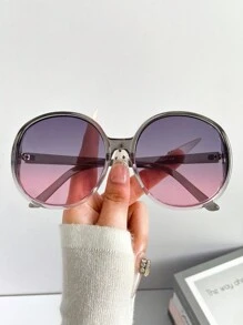 1 件复古椭圆形框架渐变色时尚眼镜，高端户外海滩派对眼镜，百搭街头风格撞色波西米亚风度假氛围，适合夏季海滩度假、户外、旅行 - 彩色 - 查看 17