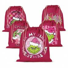 GRINCH 1 buc. Flori imprimate pe două fețe de Crăciun Pachet de pungi cadou de Anul Nou Buzunar Cadou de lenjerie; Cadou de aniversare, Pungi de hârtie kraft, Prima zi de naștere, Crăciun, Cadouri de Crăciun, Pungi pentru cadouri de Crăciun, Cutie de Crăciun mare, Hârtie de împachetat roz de Crăciun, Cutie cadou mică