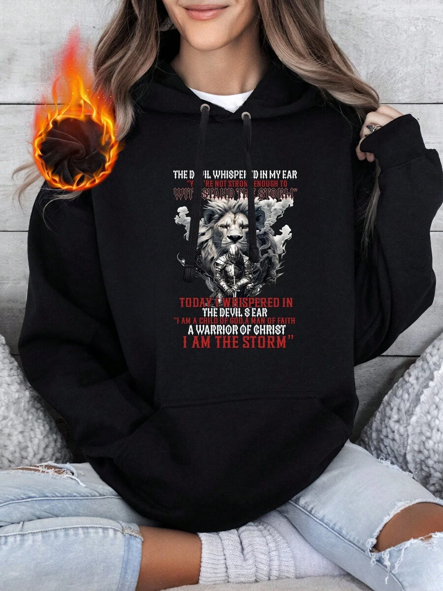 Oversized Style For Women, I Am The Storm Warrior Graphic Hoodie For Men Unisex Fashion Stylish Comfortable Wear, Jesus Heals Hoodie, Inspirational Quotes Hoodie, Unisex Hoodie For Man And Women, Gift For Her Or Him, A Double-Layer Hood Hoodie, Fleece Lining For Excellent Warmth - Black - View 1