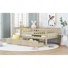 Twin Size Daybed Wood Bed With Two Drawers, Natural - Natural + Solid Wood + Twin as pic - View 18
