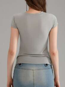 Women Y2K Short Sleeve Shirt Vintage Printing Round Neck Slim Fit Babydoll Tops Summer Casual T-Shirts Streetwear Gothic Aesthetic Clothes