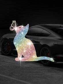 1 miếng dán xe bằng nhựa vinyl hình mèo và bướm hoạt hình lấp lánh - Miếng dán chống thấm nước, có thể tháo rời dành cho ô tô, xe tải và - Một cỡ - Xem 6