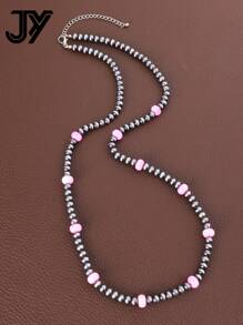 1 件西式复古时尚串珠、打结或不打结宝石和 CCB 珠子项链，适合女士 - 納瓦荷風項鍊 - 查看 15