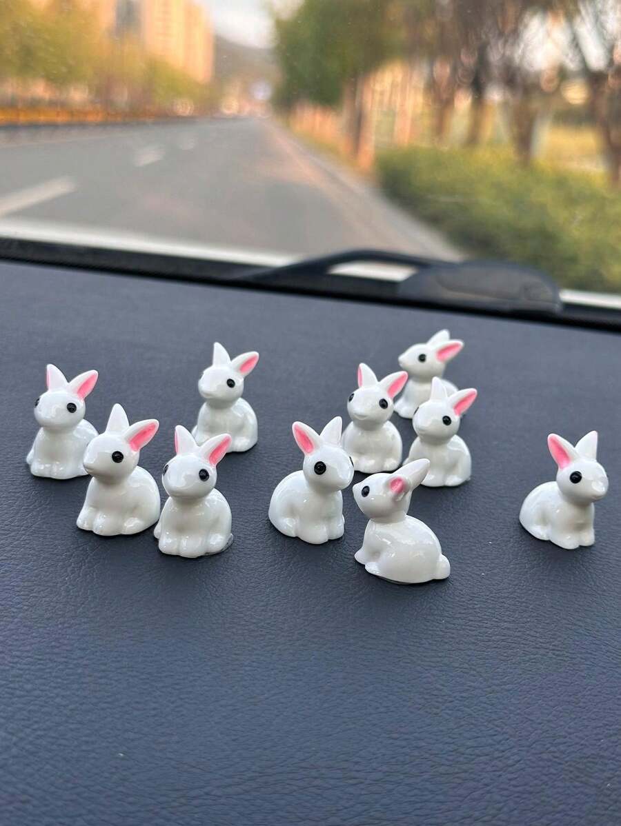 10 件白色立耳兔子车内装饰 - 白色 - 查看 1