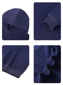 1 件青少年女孩休闲印花套头连帽衫，秋冬季学生保暖内衬厚款运动衫，追星族的宇宙设计 - 藏蓝色 - 查看 6