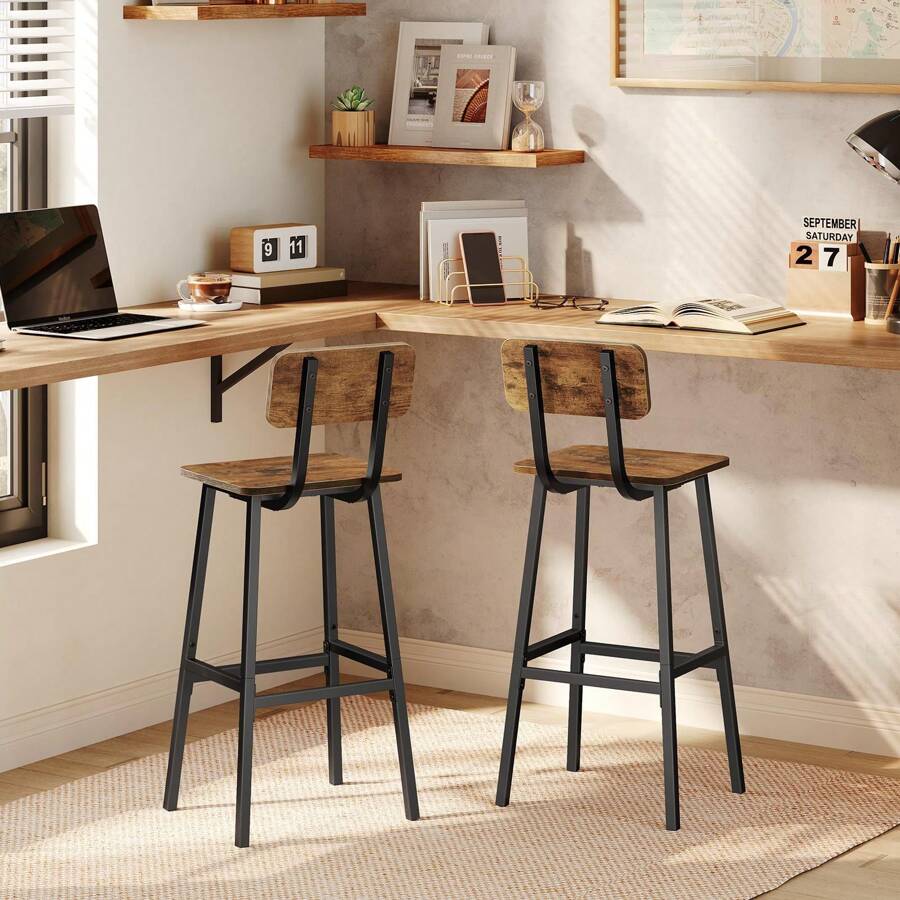 Bar Stools, Bar Stools Set Of 2, Bar Chair With Backrest And Footrests