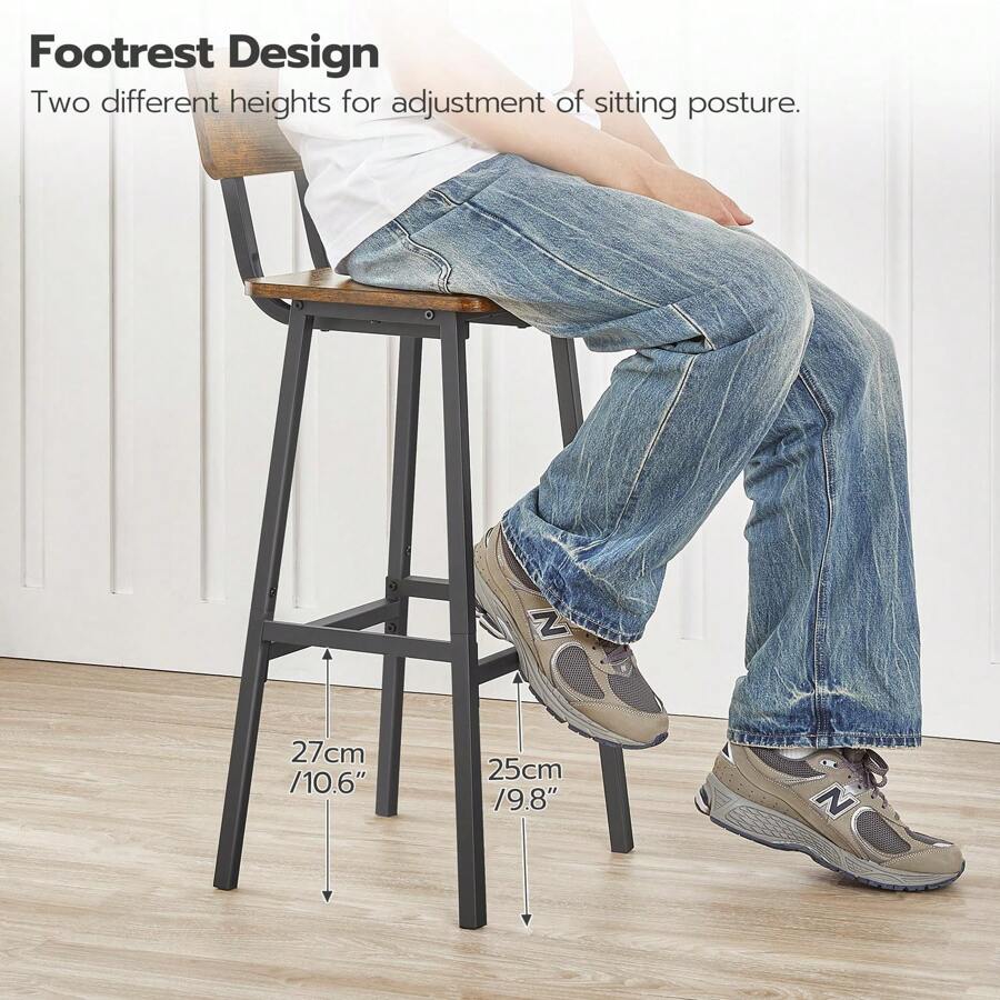 Bar Stools, Bar Stools Set Of 2, Bar Chair With Backrest And Footrests