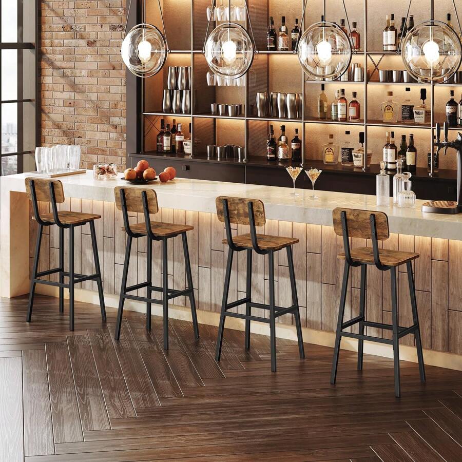 Bar Stools, Bar Stools Set Of 2, Bar Chair With Backrest And Footrests