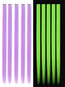 10/20 sztuk Luminous Clip-In Syntetyczne Przedłużki Włosów 20 Calowe Kolorowe Fluorescencyjne Świecące W Ciemności Neonowe Dodatki Do Włosów, Łatwy W Noszeniu Projekt Klipsa, Gładka I Miękka Tekstura Codzienny Modny Akcesorium Damskie Na Imprezy Halloween Nowy Rok