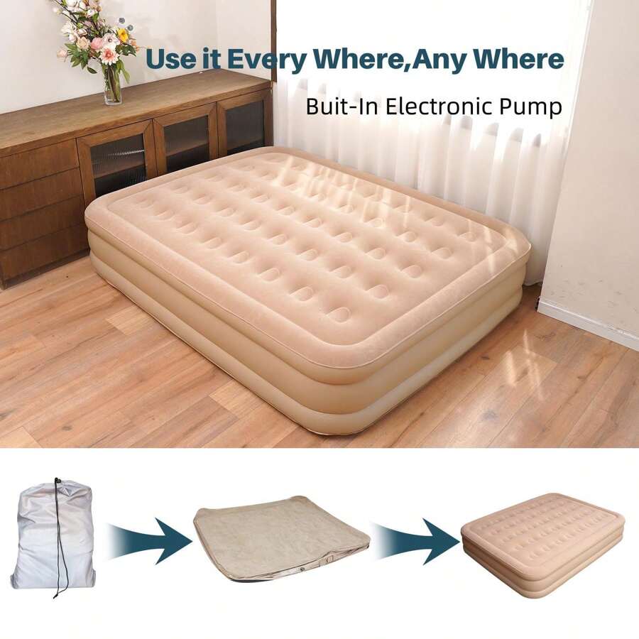 Air Mattress Inflatable Air Bed Flocked Surface Travel Bed Sleeping Pad