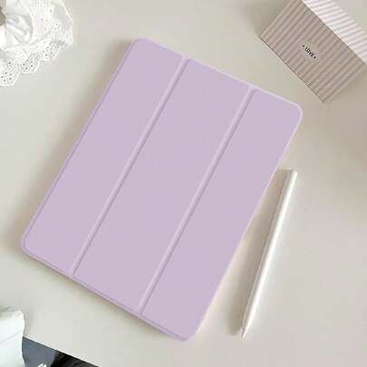 1 件紫色硅胶可折叠防摔保护壳，带触控笔插槽，兼容三星、iPad，支持睡眠/唤醒功能