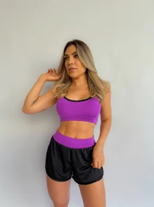 Top + Shorts Set Double Suplex DryFit Boxer Fitness Workout Gym - 紫色 - 查看 2