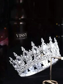 1pc Baroque Style Zinc Alloy Crown, European & American Fashion Crown, Round Teardrop Design, Fairy Tale Theme, Bridal Wedding Makeup Competition Accessory, Girls Birthday Party Headpiece, Carnival/Mardi Gras/Mask - Multicolor - View 13