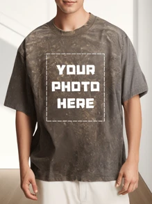 Áo phông nam giặt ủi vui nhộn có in hình cá nhân hóa - Thêm hình ảnh yêu thích của bạn (Ảnh/Tự sướng), Thiết kế hình in cá nhân hóa của riêng bạn, Áo nam, Quà tặng cho bạn trai, Quà tặng cho chồng, Quà tặng cho anh ấy. - Màu xám đen - Xem 1