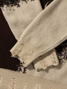 新款春秋季男士休闲摩托车拼接毛衣，圆领套头针织衫，修身短款毛衣 - 卡其色 - 查看 6