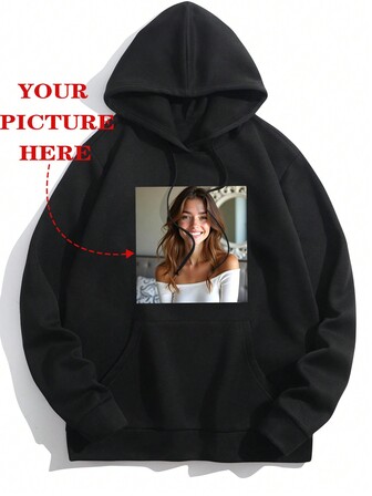 Sudadera con capucha personalizada para mujer con impresión de foto personal, regalo personalizado para el Día de San Valentín, Navidad, cumpleaños, aniversario de fiesta, con fotos de sus amigos/familia/mascotas en la parte delantera de la sudadera deportiva holgada, adecuada para otoño, Halloween, vuelta al colegio, otoño/invierno, forrada térmicamente para clima frío, tops para hacer ejercicio, atuendos de fiesta, ropa de Navidad, regalo de cumpleaños, ropa para fiesta de Navidad