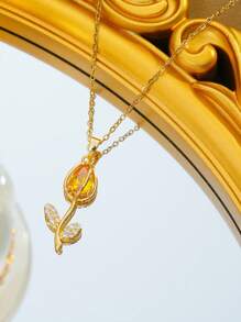 1 pieza Collar con colgante de tulipán colorido chapado en oro de 18K de acero inoxidable, versátil y único para fiestas, citas, oficina, vacaciones - el tulipán - Ver 7