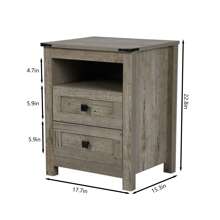 Nightstand With 2 Drawers, Wooden Night Stands, Grey Bedside Table Side Table For Bedroom Storage Cabinet End Table For Bedroom - Grey - View 3