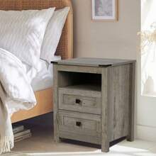 Nightstand With 2 Drawers, Wooden Night Stands, Grey Bedside Table Side Table For Bedroom Storage Cabinet End Table For Bedroom - Grey - View 4